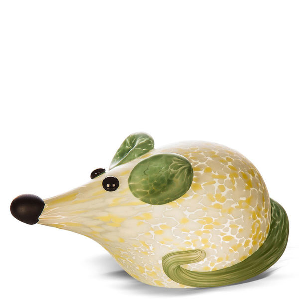 Green and White Mouse Glass Paperweight