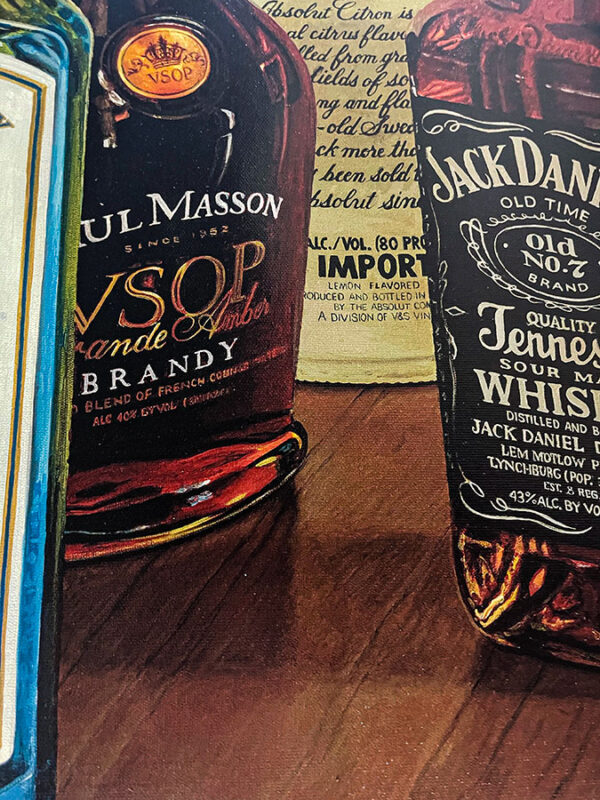 Hyper realistic painting of liquor and spirits