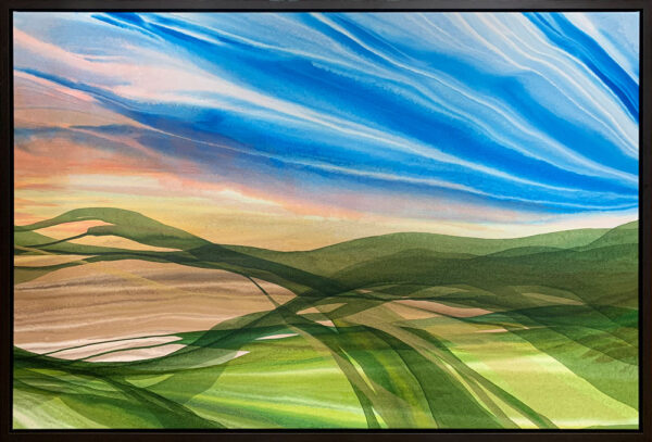 Fairway by Antonio Molinari at Art Leaders Gallery. Paint pour landscape at Farmington Hills Golf Club Michigan.