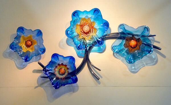 Cobalt Blue Floral Glass Wall Sculpture
