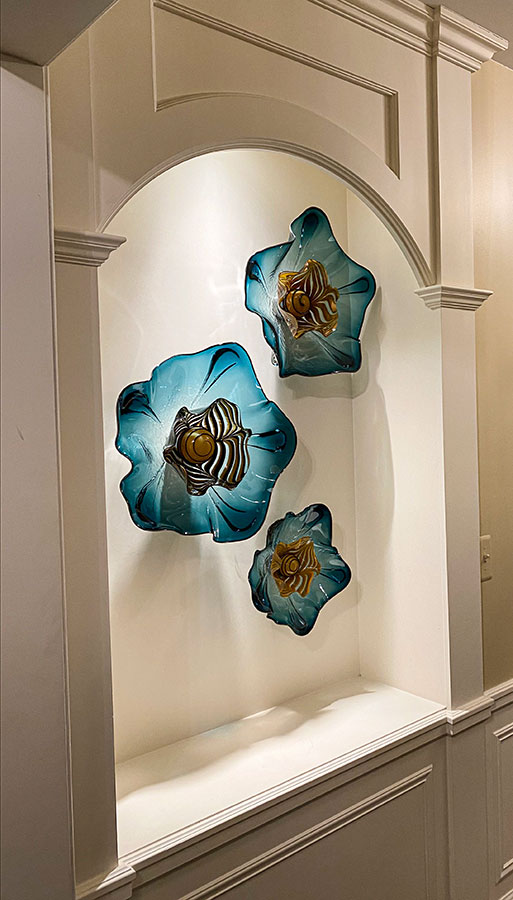 Blue Glass Wall Sculpture Flowers