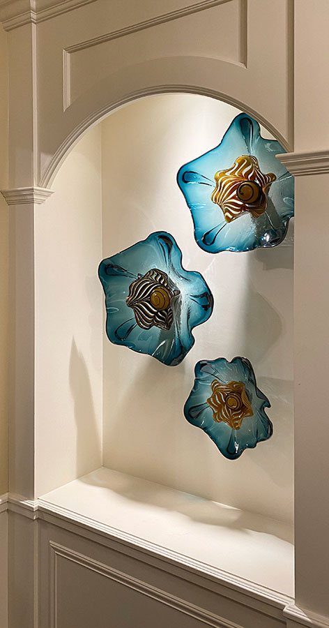 Blue Glass Wall Sculpture Flowers
