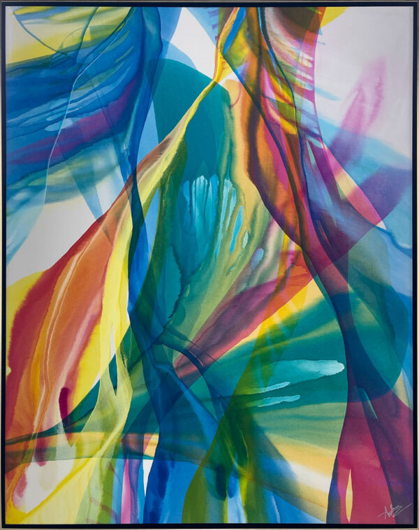 If Walls Can Talk by Antonio Molinari at Art Leaders Gallery. rainbow poured paint on canvas.