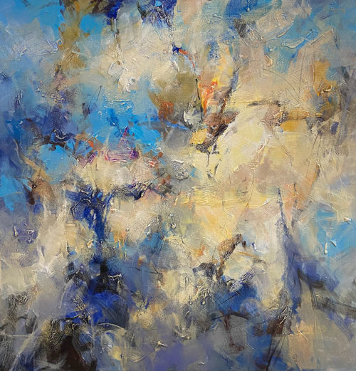 Blue Essence II by David Ma at Art Leaders Gallery. Large-Scale Blue Abstract Painting, blue sky with clouds