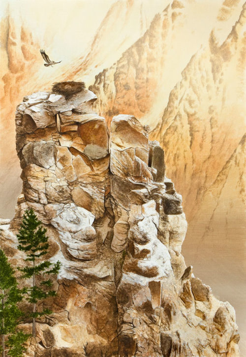 Born Free by Alexander Volkov at Art Leaders Gallery, mountain cliff with eagle nest,