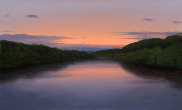 Delaware Sunset by Alexander Volkov; forest lake at dusk