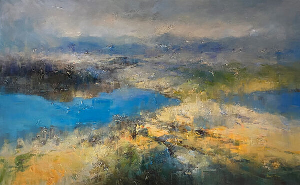 Lake Reflections by David Ma. Abstract mountain landscape, Large-Scale Blue Abstract Painting