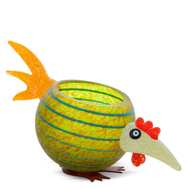 “Pick Chick” Glass Bowl in Olive by Borowski Glass Studio at Art Leaders Gallery