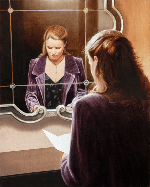The Letter by Alexander Volkov; woman in front of a mirror reading a letter