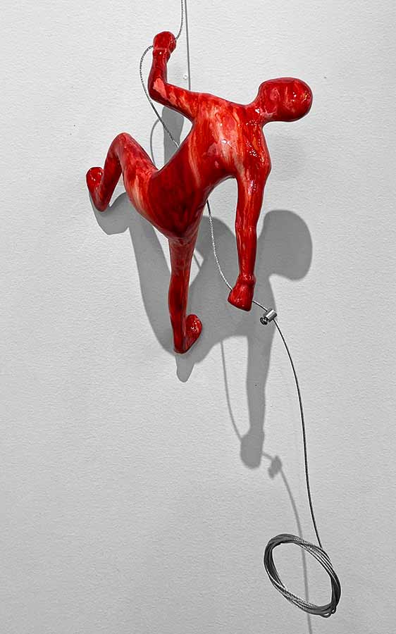 Red Tie Dye Wall Climber Sculpture