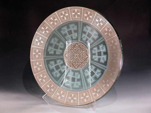 Round Glass Platter with Gold Etching