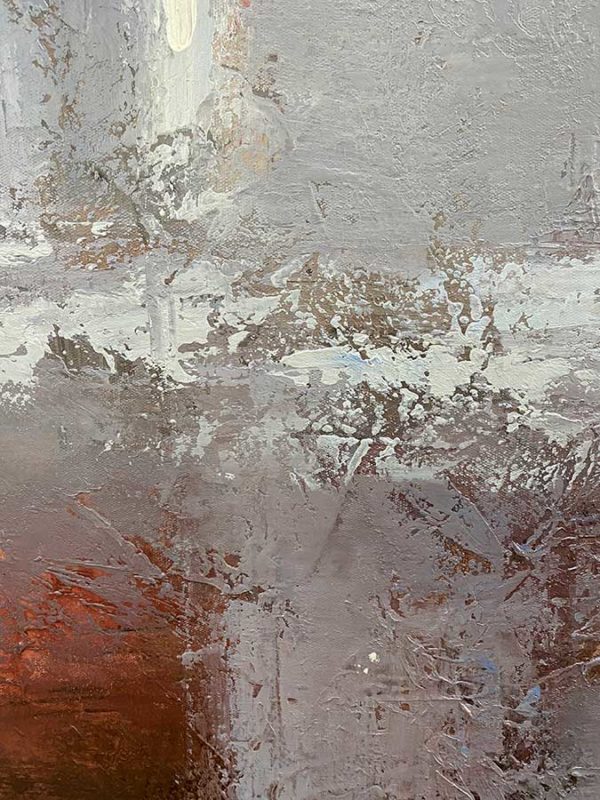 Abstract Grey, Red, and White Oil Painting