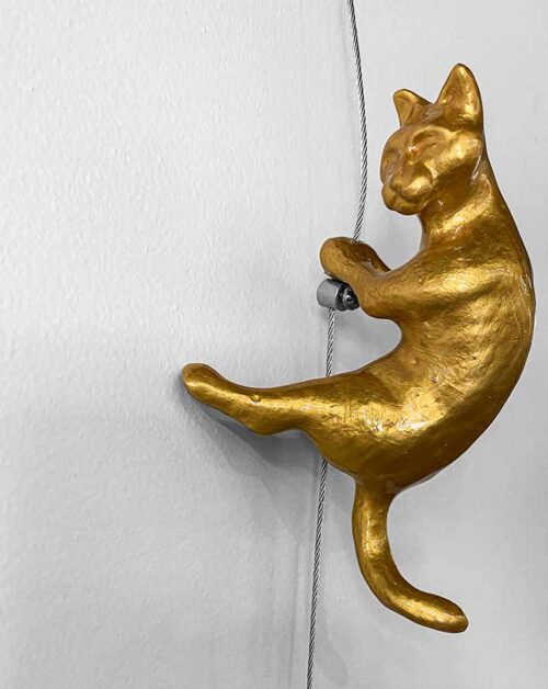 Gold Cat Wall Climber Sculpture