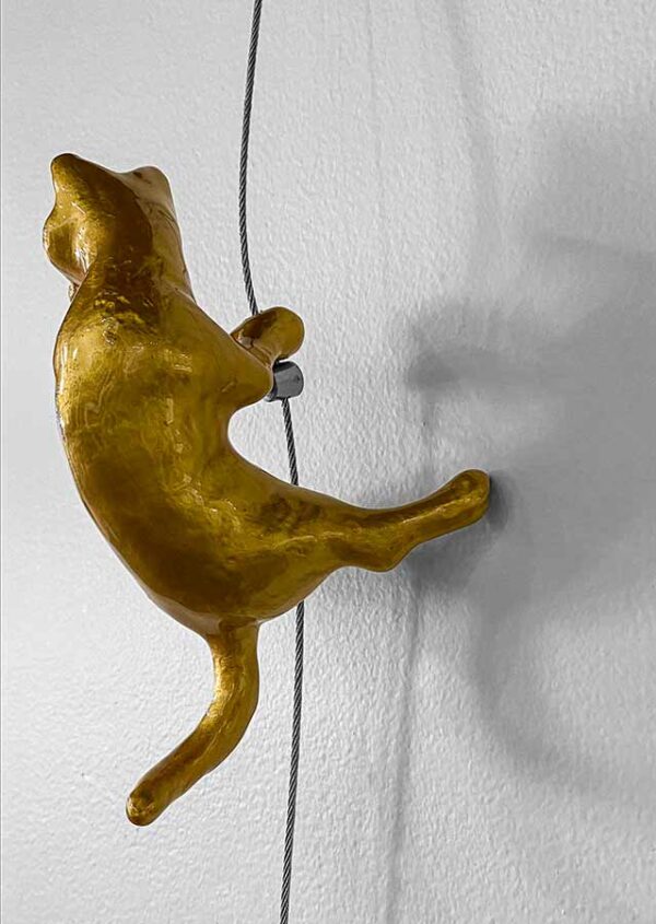 Gold Cat Wall Climber Sculpture