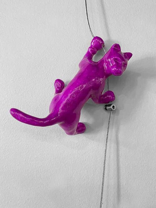 Pink Cat Wall Climber Sculpture