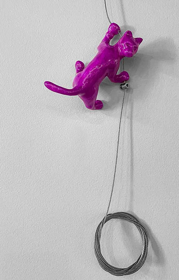 Pink Cat Wall Climber Sculpture