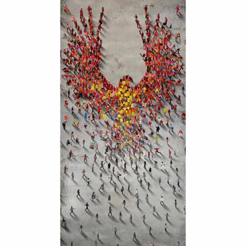 From the Ground Up is part of the Populus Series by Craig Alan. This limited edition piece is derived from the larger than life mural located in Atlanta, GA. The populus crowds form into a shape of a phoenix rising up from the ashes.
