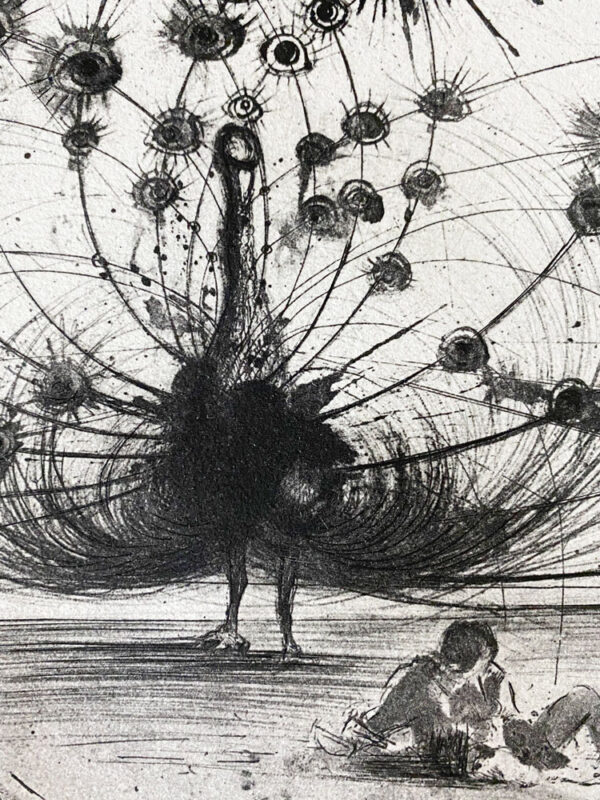 Argus in Black #106/150 by Salvador Dali - Argillet Collection. Original Peacock etching of the greek myth Argus and Hera. Etching on Arches.