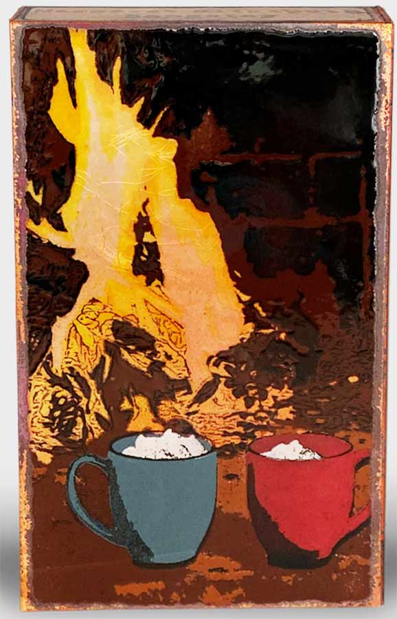 Tile with Coffee Cups next to fire