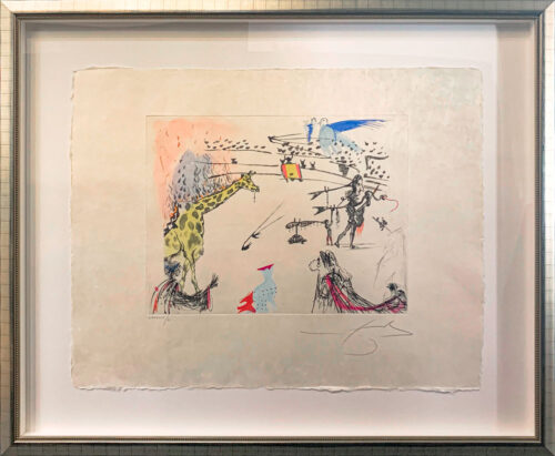 Surrealistic Bullfight: Burning Giraffe by Salvador Dali - Argillet Collection. Original surrealistic bullfight etching on Japon. Inspired by Picasso’s Tauromachie. Bullfight with a giraffe in flames.