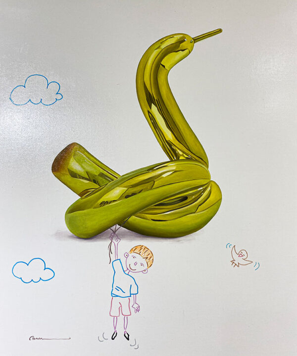 Lime Green Balloon Animal flying in the sky