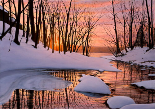 Winter Scene with Sunset