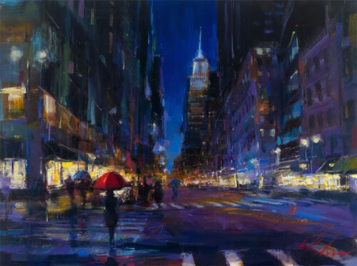 New York City at Night during the Rain Painting