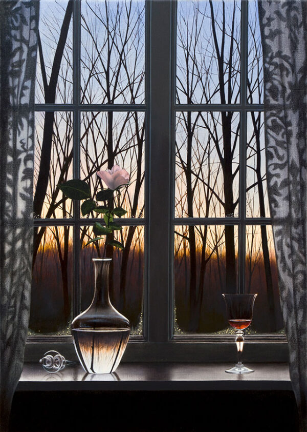Windowpane with rose