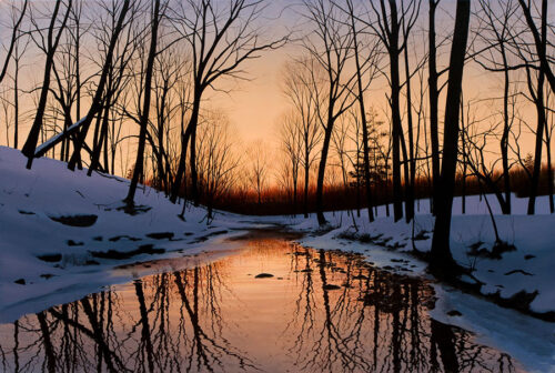 Winter river in Forest Painting