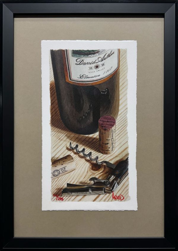 Higher Ground by Thomas Arvid at Art Leaders Gallery. Thomas Arvid creates hyper realistic paintings of wine still life’s. These paintings are so realistic, each wine bottle, cork, or wine glass look like a photograph.