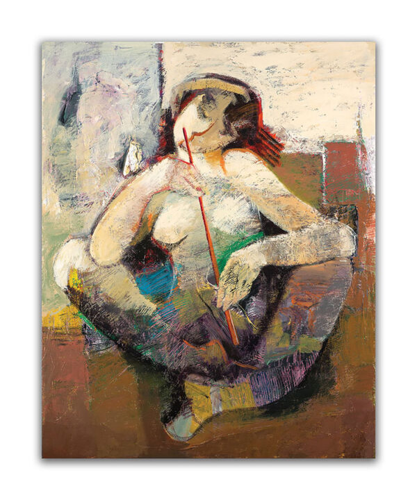 Beginning of Beauty by Hessam Abrishami. Contemporary Abstract painting of woman. Artwork featuring vibrant colors & contemporary figure painting. Abstract painting that uplift spaces.