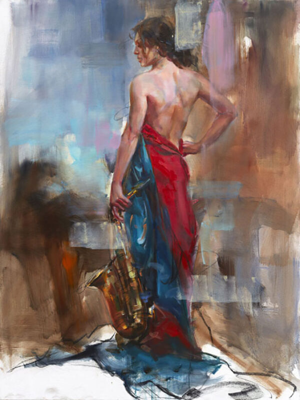 Painting of Female in gown and Saxophone