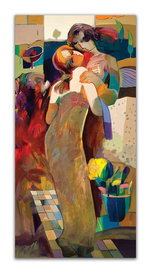 In My Arms by Hessam Abrishami. Abstract Painting. Artwork featuring vibrant colors & contemporary figure painting. Abstract painting that uplift spaces.
