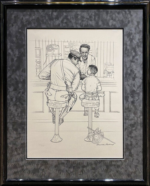 Line Etching of Officer counseling child