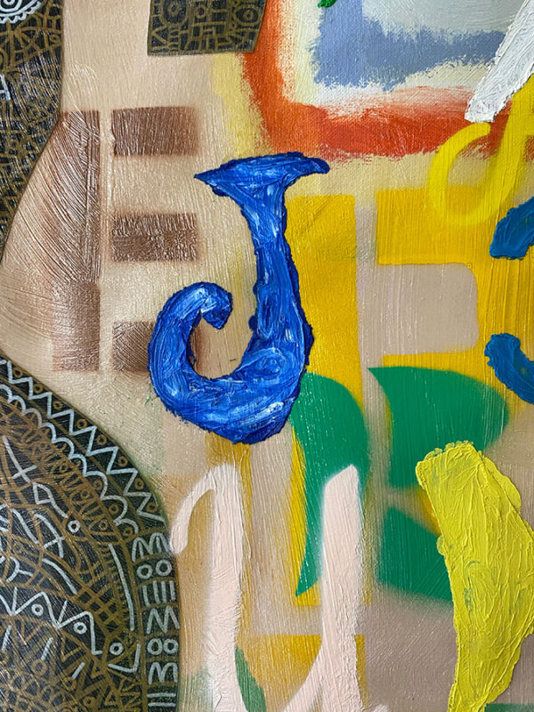 Abstract Oil Painting with shapes and symbols