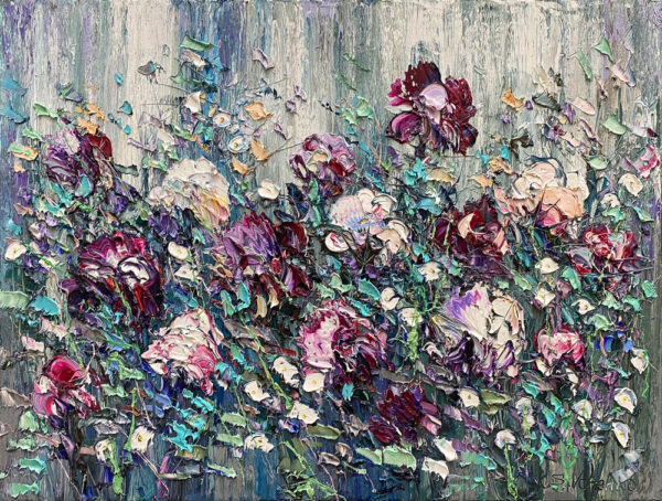 Oil Painting of violet flowers