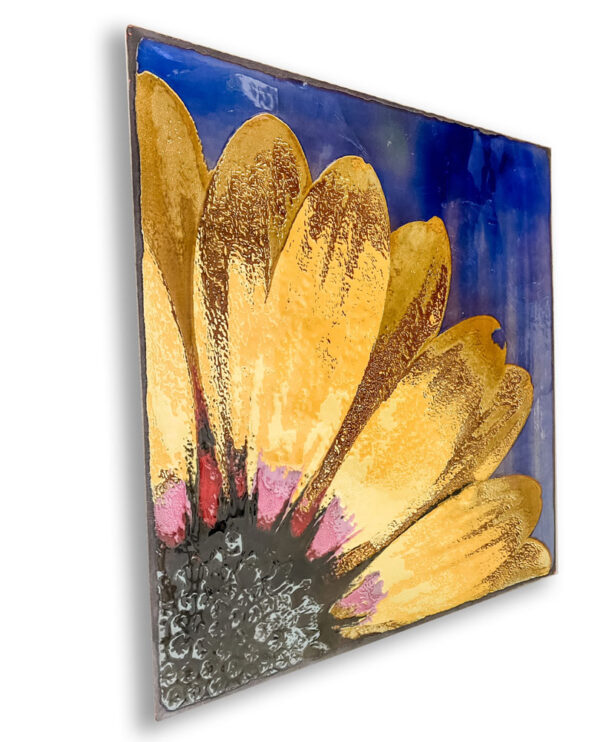 Lemon Symphony Limited Edtion by Houston Llew. Limited Edition wall art - copper attached to wood frame. Each piece is glass infused onto copper to create each stunning design. Modular panels, daisy
