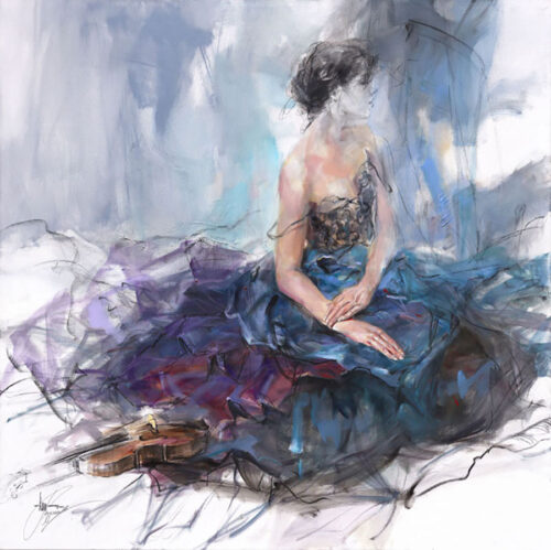 Abstract Painting of Female Figure in blue gown