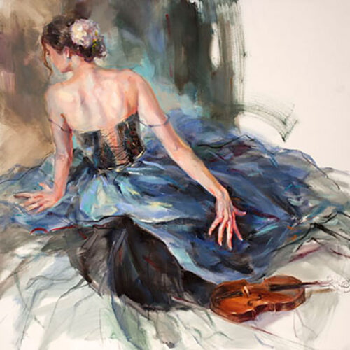 Abstract Painting of a Female in Blue Gown and Violin