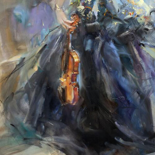 Contemporary painting of a female with gown and violin
