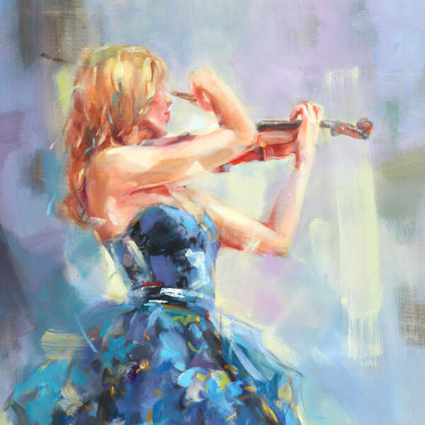 Painting of female, in blue gown, playing violin