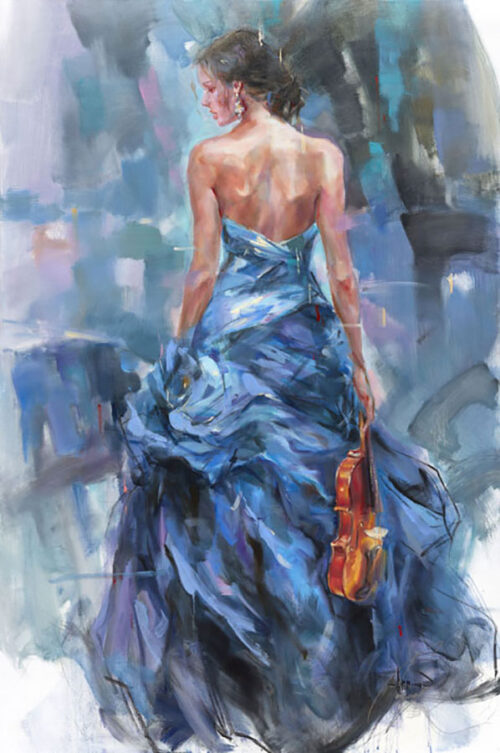 Contemporary Painting of a female figure in a blue gown
