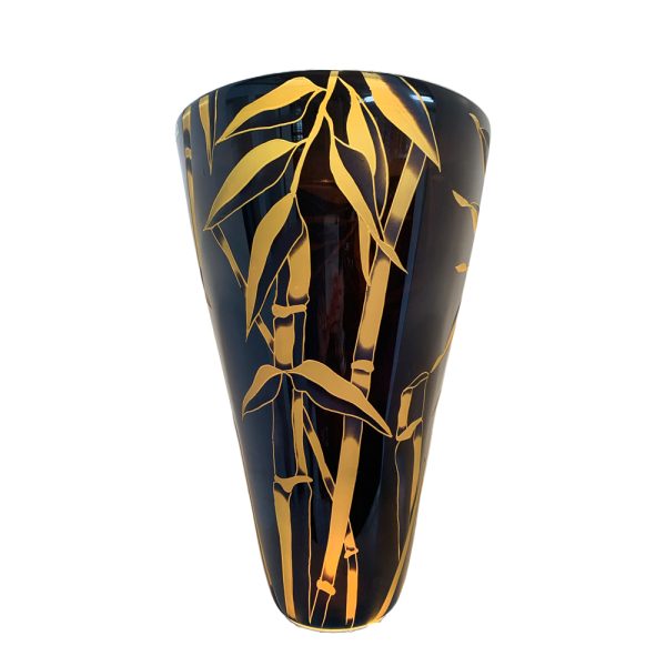 Black and Amber Etched Bamboo Vase by Correia Glass at Art Leaders Gallery