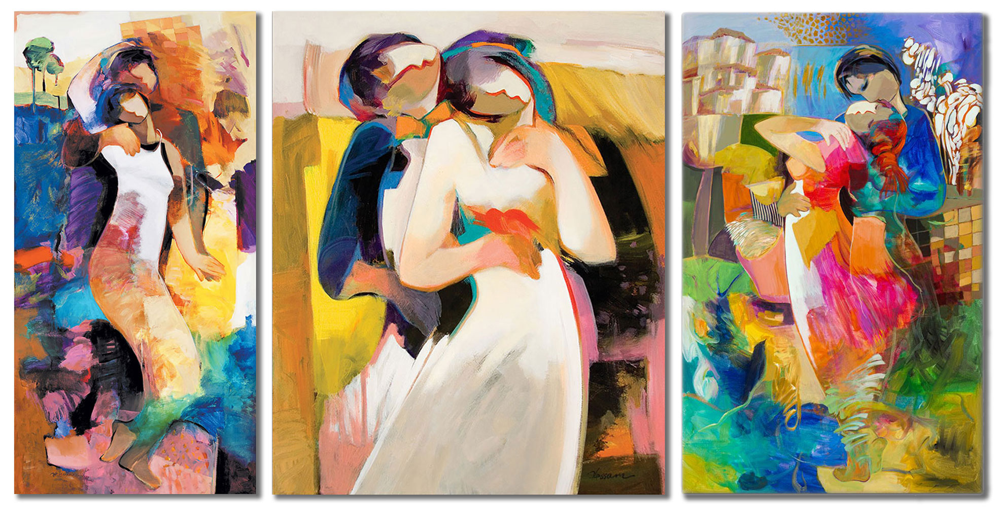 Lovers & Romance: The Fine Art of Love After-Solitude by Hessam Abrishami. Hessam paints abstract, contemporary figures interacting with each other and stunning environments. Each painting is full of vibrant colors, and bold shapes to create stunning compositions.