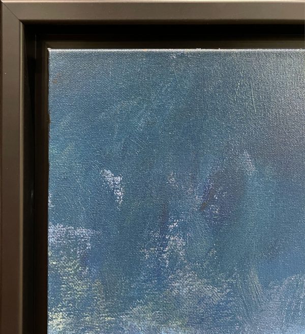 4 gondolas at night. blue water scene with black wood frame. Fabian Perez giclee on canvas