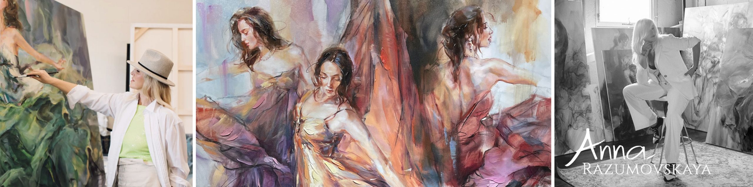 Anna Razumovskaya, contemporary impressionist creating romantic figurative paintings of danciners, florals and musicians.