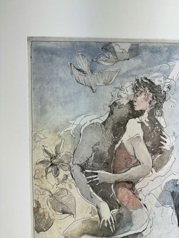 Vivaldi: Spring by Jurgen Gorg. Inspired by Vivaldi's Four Seasons, this etching represents Spring using warm colors and using two lovers, and animals as spring is a symbol of new life