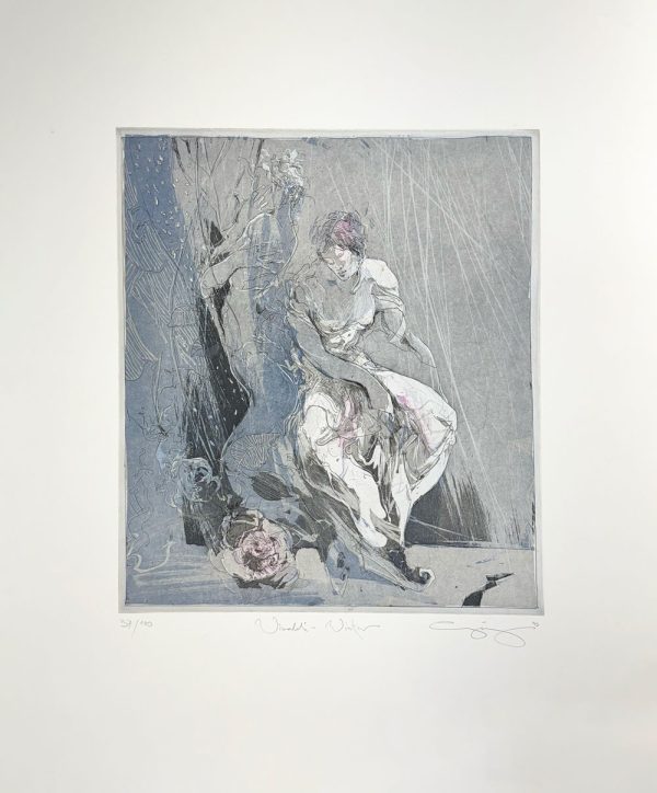 Vivaldi: Winter by Jurgen Gorg. Inspired by Vivaldi's Four Seasons, this etching represents Winter using blue and gray colors.