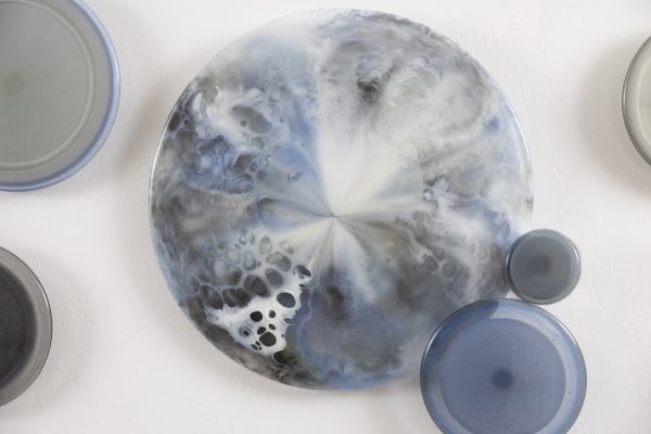 Coastal by Louann Wukitsch - blue white and gray glass circles in various sizes