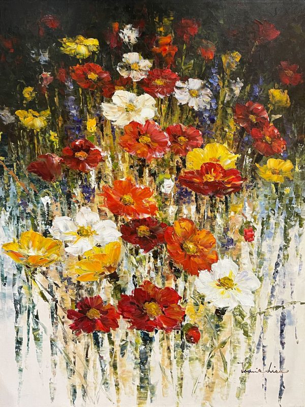 $1,500 | Dancing in the Wind by Jamie Lisa is an original colorful painting of wildflowers. This artist is best known for her beautiful floral paintings.